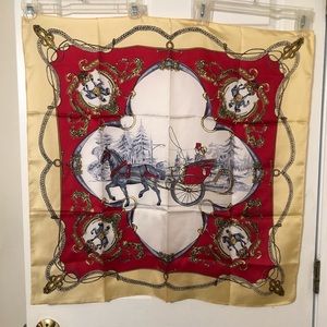 Vintage silk scarf with horse and sleigh